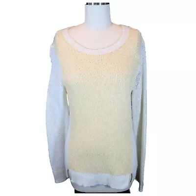 WOODEN SHIPS ANTHROPOLOGIE Yellow Cream Color Block Wool Mohair Sweater Size S/M • $23.99