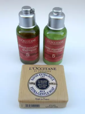 L'OCCITANE 2.5 Oz 5 ESSENTIAL OILS  REPAIR SHAMPOO & CONDITIONER & MILK SOAP 3.5 • $16.99