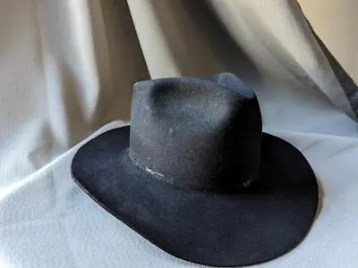 Vintage 7-3/8 Cowboy Hat MILLER HATS Black 8X BEAVER Fur Felt • $289.95