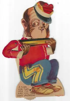 Vintage Mechanical Valentine Monkey Playing Harmonica Made In Germany READ READ • $19.99