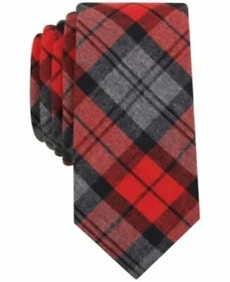Bar III Mens Tie New Red Black Plaid Skinny Slim Flannel Necktie Plaid • $5.58