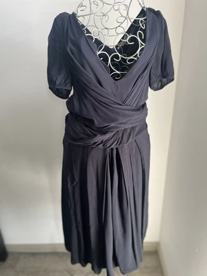 $55 • Buy SCANLAN THEODORE Midnight Blue Scalloped Hem Wrap Belt Dress M/L 10-12