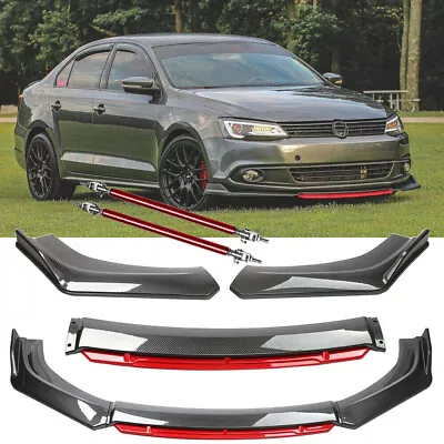 $69.99 • Buy For VW Jetta MK6 Carbon Fiber Red Front Bumper Lip Splitter Spoiler Body Kit