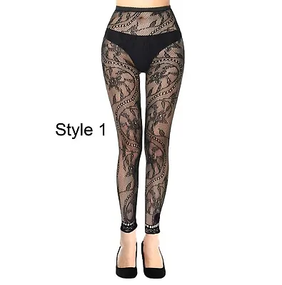 £4.20 • Buy Womens Footless Tights Black Floral Patterned Flowers Rose Fishnet Lace Ladies