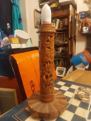 Vintage Wooden Hand Carved Wooden Column Tower Table Lamp Floral Vine Design 15  • £39.99