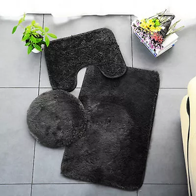 3Pcs Set Bathroom Carpet Non-Slip Pedestal Rug Lid Toilet Cover Bath Mat Decors • $21.59