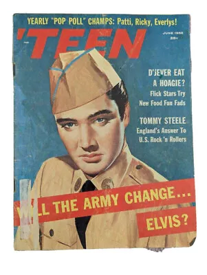 Vintage June 1958 Teen Magazine Elvis Presley Army Cover Frankie Avalon • $19