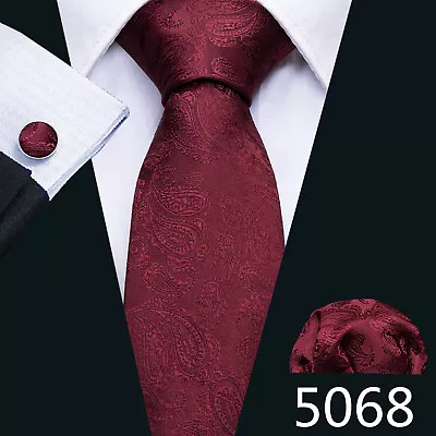 Mens Tie Silk Classic Paisley Floral Wedding Necktie Pocket Square Cufflinks Set • £11.99