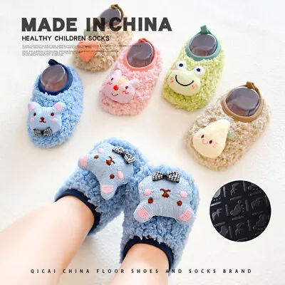 Toddler Infant Kids Baby Warm Shoes Boys Girls Cartoon Floor Anti-silp Slippers • £7.99