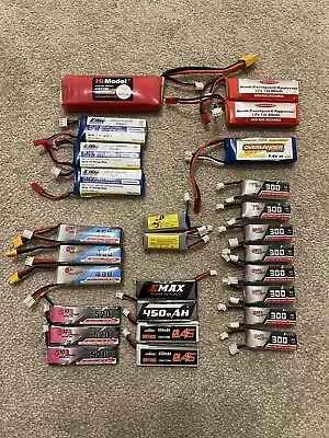 27pcs 1S & 2S Lipo Batteries 300 To 2200 MAh (NO RETURN) • £34.99