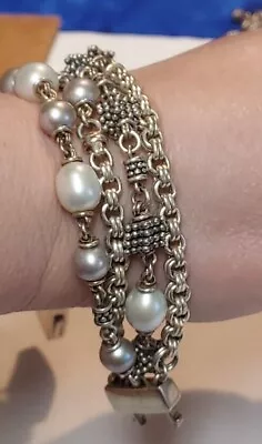 Michael Dawkins Bracelet 925 Silver W/Cultured Pearl Dangles Multi Chain -  8  • $135