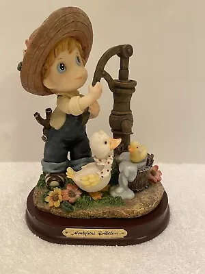 MONTEFIORI COLLECTION Figurine Country Boy Overalls Slingshot Ducks Water Pump • $44.99