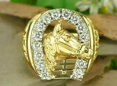 2Ct Round Lab-Created Diamond Men's Horseshoe Band Ring 14K Two-Tone Gold Plated • $129.35