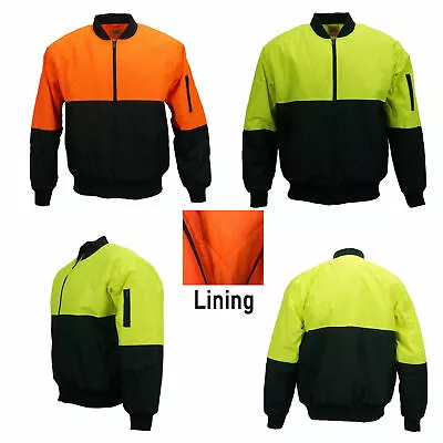 HI Vis Safety Jacket Windproof Showerproof Work Wear Bomber Warm Winter Coat • $48.98