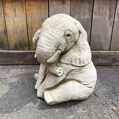 Large Stone Outdoor Garden African Elephant Trunk Down Statue Ornament Sculpture • £34.99