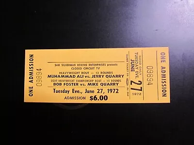 June 27 1972 Muhammad Ali Vs Jerry Quarry Boxing Ticket • $275