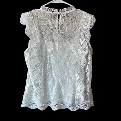 Adiva Women's Lace Eyelet Lined Tank Top Size M Blouse With Cami White Summer • $18.95