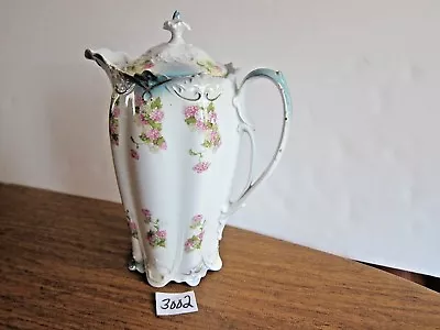 Chocolate Pot By M Z Austria 10 Inches White With Green Highlights Pink Flowers • $59.99