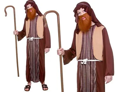 Child SHEPHERD Nativity Christmas Fancy Dress Costume Joseph Inn Keeper Or Beard • £6.95