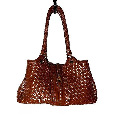 LA GIOE DI TOSCANA Italy Brown Patent Leather Rose Gold Hardware Tote Purse Bag • $28.77