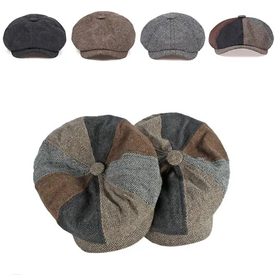 Peaky Blinders Hat Newsboy Flat Cap Herringbone Tweed Wool Baker Boy Gatsby • £7.55