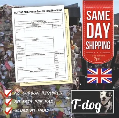 Duty Of Care / Waste Transfer Note / Time Sheet Pad • £6.49