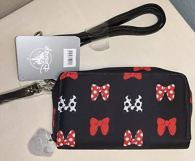 Disney Parks Minnie Mouse Bows Wallet Wristlet 5x8 Zip Close W/ Crossbody Strap • $18