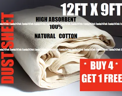 12ft X 9ft LARGE DUST SHEET HEAVY DUTY COTTON TWILL DIY PROFESSIONAL DUST SHEET • £9.60
