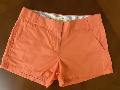 J. Crew Broken In Chino Shorts Womens Sz 0 Coral Hook And Eye Flat Front Casual • $14.99