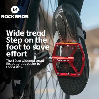 ROCKBROS MTB Bike Pedals Reflective Stripe Anti-slip Flat AluAlloy 9/16  Bearing • $24.83
