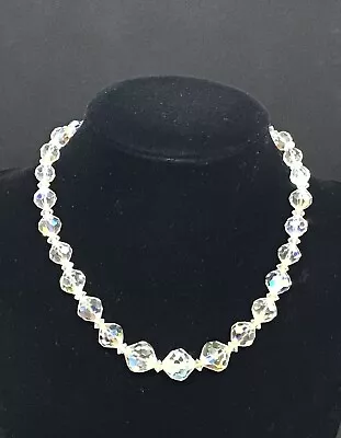 Vintage CORO Faceted Aurora Borealis Graduated Crystal Bead Necklace • $14.50