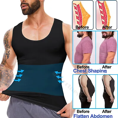 Mens Body Shaper Belly Chest Compression Shirt Slimming Tank Top Girdle Vest US • $16.79