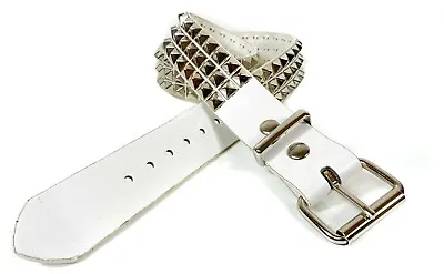 White Vegan Leather Three Row Pyramid Stud Belt Punk Goth  Metal Funk Plus  • $39.99