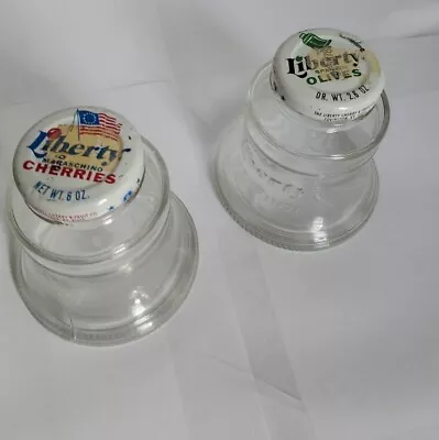 2 Vintage Liberty Bell Glass Jars Cherries & Olives Bicentennial 1776-1976 W/Top • $12.99