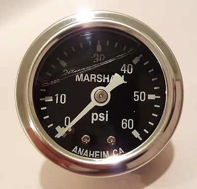 Marshall 0-60 Psi Fuel / Oil Pressure Gauge Black 1.5  Diameter (Liquid Filled) • $23.73