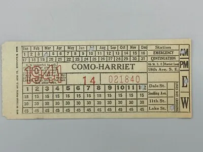 1941 COMO - HARRIET STREETCAR Trolley TICKET Minneapolis St Paul • $14