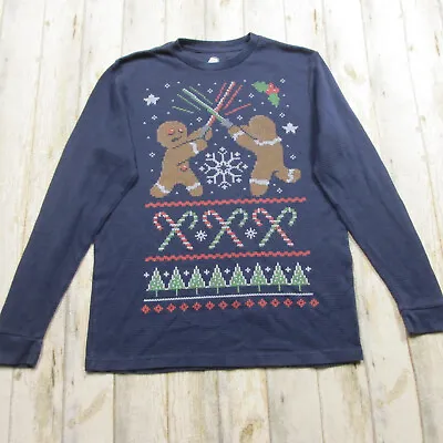$15.88 • Buy  Christmas Sweater Mens Medium Blue Gingerbread Star Wars Light Saber Dec 25th