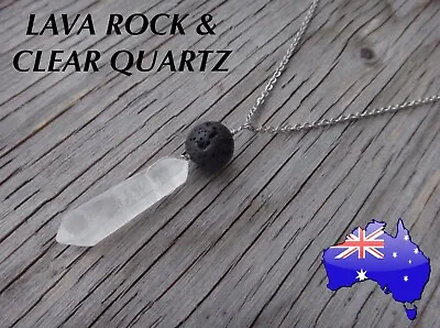 $11.95 • Buy Lava Rock Stone Clear Quartz Crystal Oil Diffuser 925 Sterling Silver Necklace