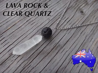 Lava Rock Stone Clear Quartz Crystal Oil Diffuser 925 Sterling Silver Necklace • $11.95
