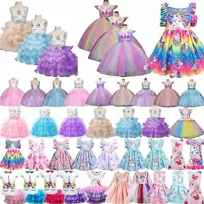 $20.23 • Buy Girls Unicorn Dress Princess Rainbow Tutu Dresses Evening Gown Birthday Party