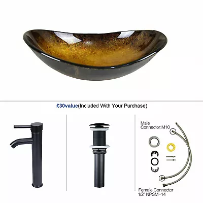 £69.99 • Buy Countertop Sink Basin Bathroom Cloakroom Wash Bowl Tempered Glass Tap Waste Set