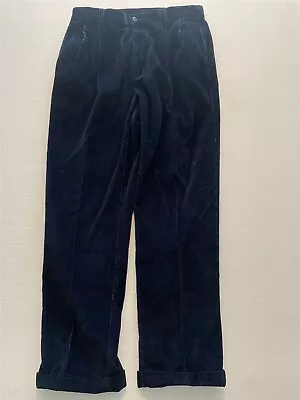 VTG Jos A Bank 36 X 32 Navy Wide Wale Cotton Corduroy Pleated & Cuffed Trousers • $27.95