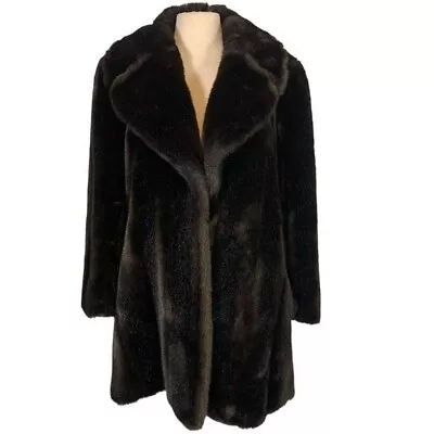 Vintage Tissavel Of France Womens Faux Fur Mid Length Coat Dark Brown Size Large • $225