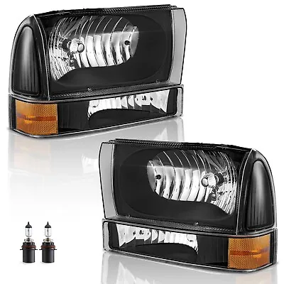 WEELMOTO Black Headlights For 1999-2004 Ford F250 F350 F450 Super Duty Excursion • $71.08