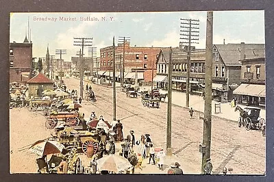 Vintage PC Broadway Market Horses Horse Drawn Wagon Buggy On Broadway Buffalo NY • $3