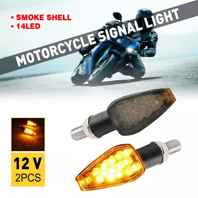 Pair Amber 12V Motorcycle 14-LED Turn Signals Lights Blinker For Honda Suzuki • $8.99