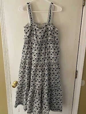 Max Studio Peasant Tiered Boho Dress Lined 100% Cotton Floral Blue Ladies Medium • $25