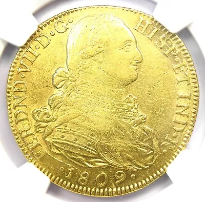 1809 Spanish Colombia Ferdinand VII 8 Escudos Gold Coin 8E. Certified NGC AU58 • $3177.75