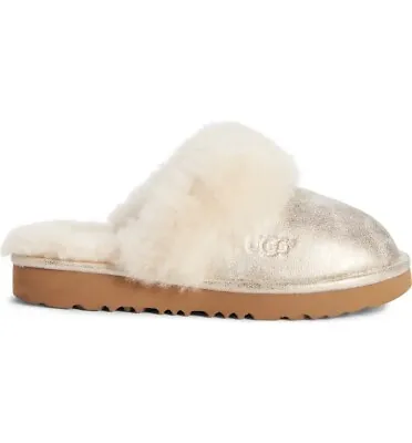 NEW UGG Cozy II Metallic Genuine Shearling Scuff Slipper  Kids Metallic Gold  • $74.99