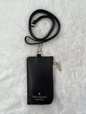 NWT Kate Spade Staci Saffiano Leather Card Case Lanyard ID Holder Black • $94.20